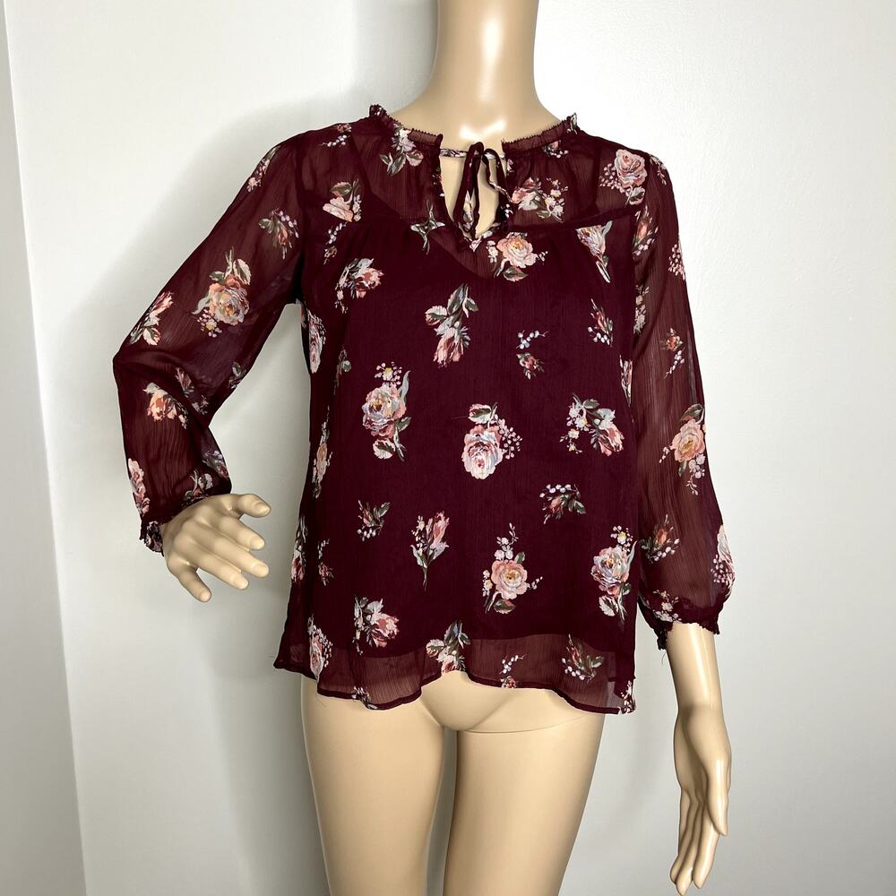 Abercrombie Maroon Floral Sheer 2 Piece Top